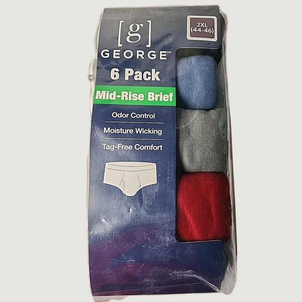 NWT George Men's 2XL (44-46) 100% Cotton 6-Pack Mid-Rise Briefs Multi Colors NIB